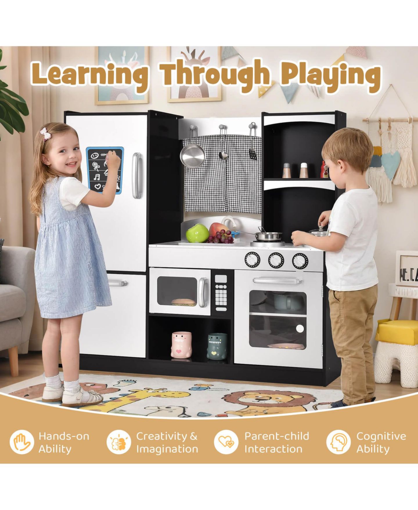 Детский игровой набор Costway Realistic Wooden Play Kitchen Playset, Ages 3+, цвет: Серебряный — фото 10