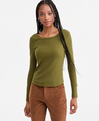 Women's Long-Sleeve Ribbed-Knit Top