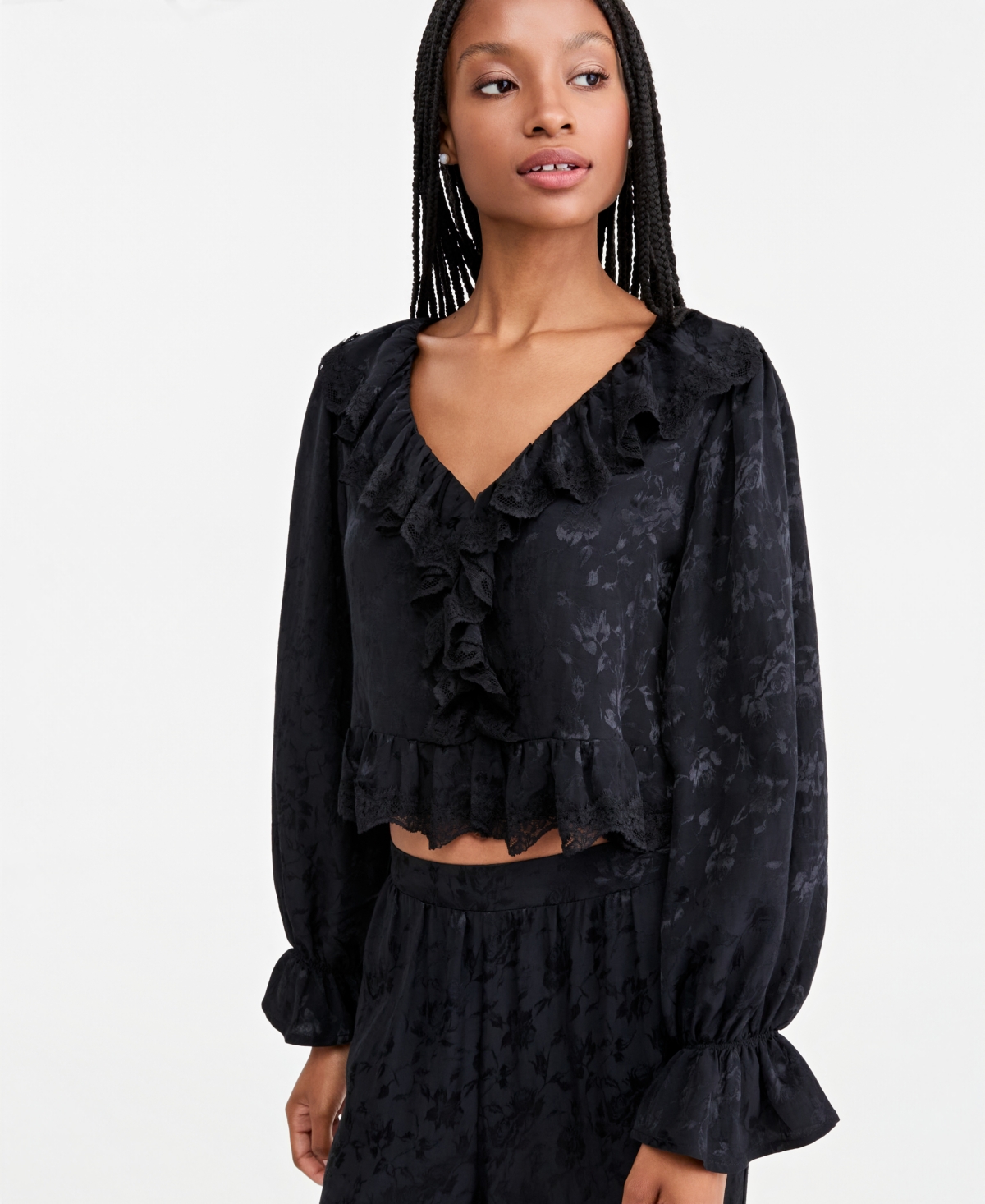 And Now This Women's Balloon-Sleeve Ruffle-Jacquard Blouse, Macy's Exclusive