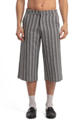 Women's Linen-Cotton Blend Checked Woven Shorts