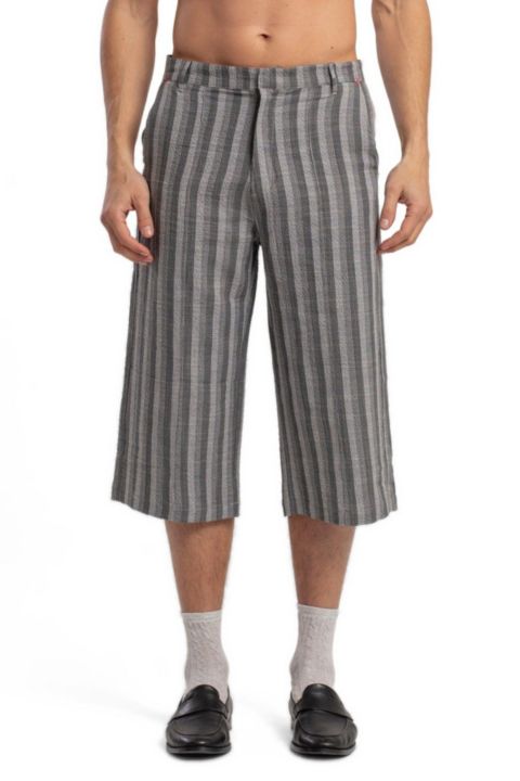 Женские шорты PCFG Linen-Cotton Blend Checked Woven, цвет: Серый / Белый