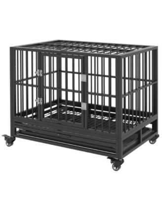 Heavy Duty Metal Dog Crate Kennel with Lockable Wheels and Tray