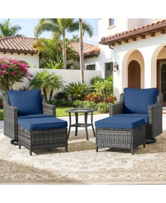 Patio Furniture Set with Thick Cushion, Outdoor High Back Swivel Rocker Patio Chairs, 5 Piece Wicker Conversation Set