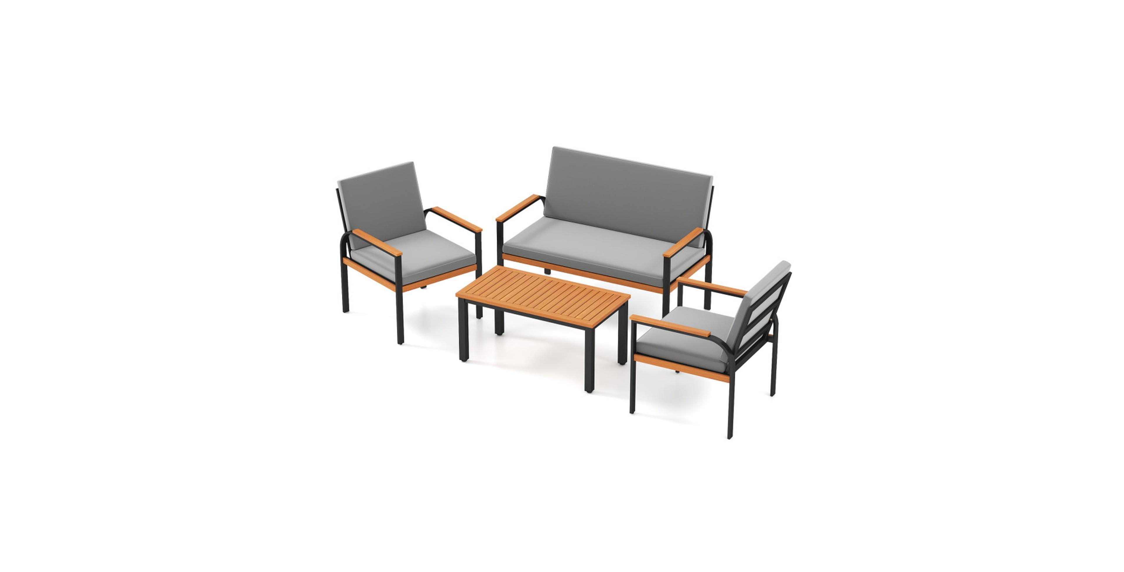 Sugift 4-Piece Acacia Wood Patio Seating Set with Slatted Coffee Table
