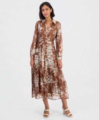 Women's Floral-Print Paisley Long-Sleeve Maxi Dress
