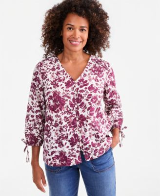 Women's Printed 3/4 Sleeve Lurex Woven Top