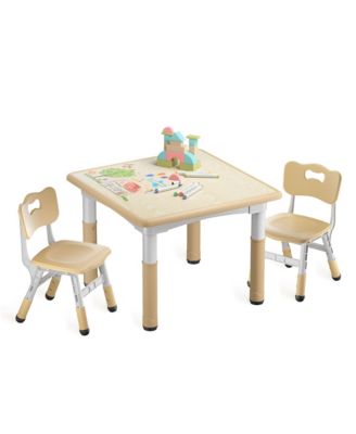 Kids Height-Adjustable Table and 2 Chairs Set with 31.5''W Easy-Clean Top