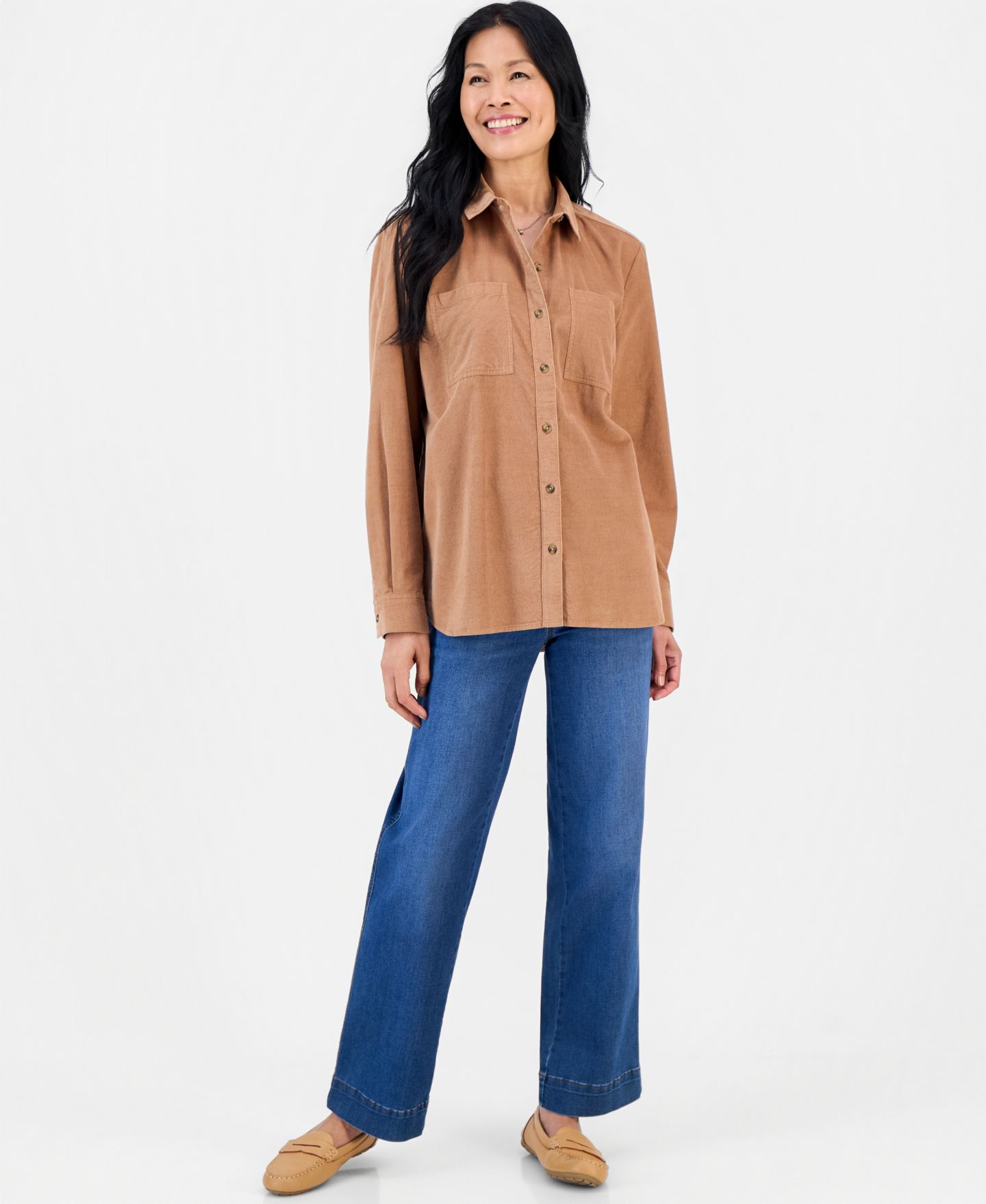 Женская рубашка Style & Co Petite Cotton Corduroy, цвет: Beechwood — фото 3