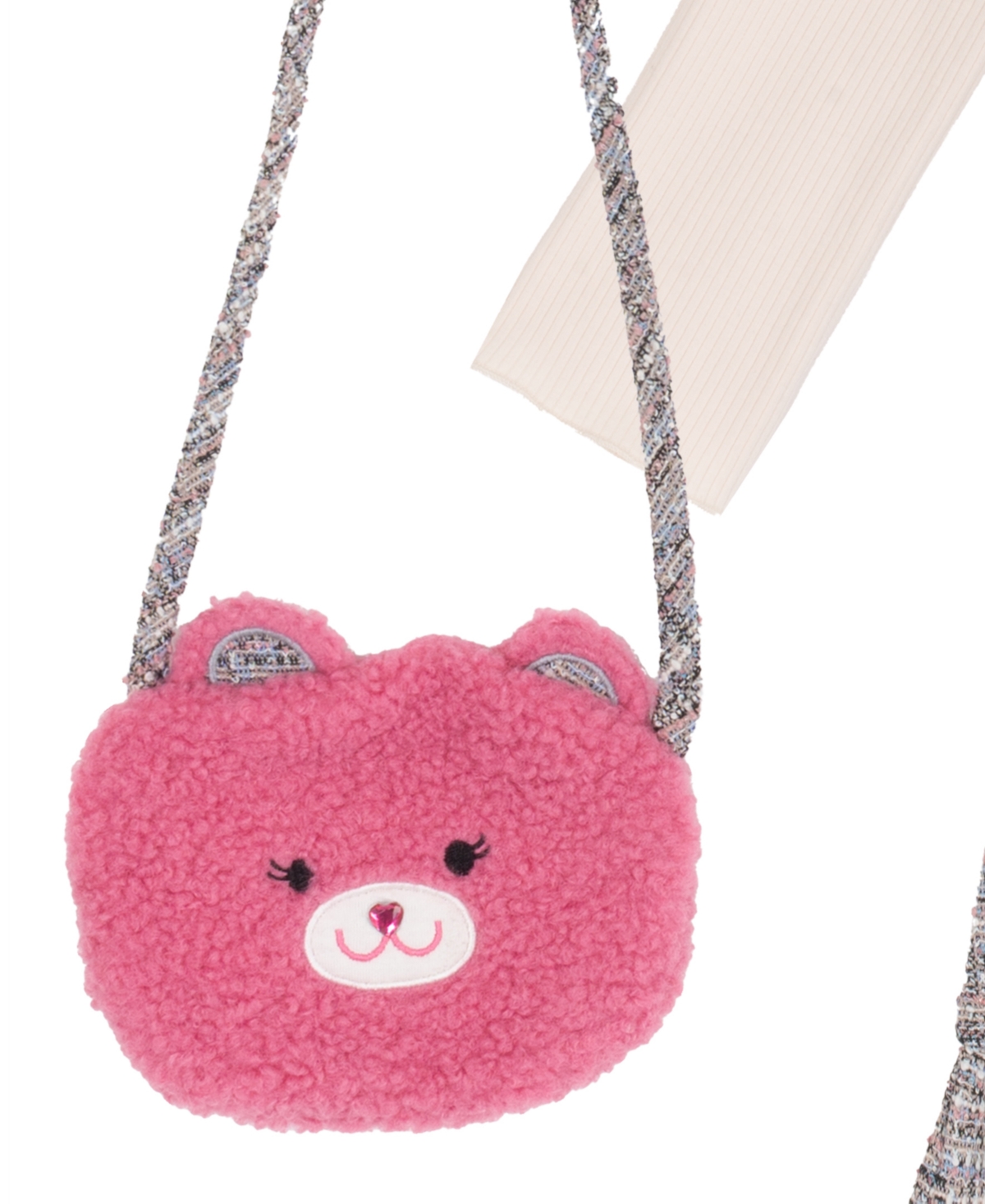 Rare Editions Girls' 2T-6X Rib-knit Long-Sleeve Top, Jumper and Fuzzy Bear Bag, 3-Piece Set