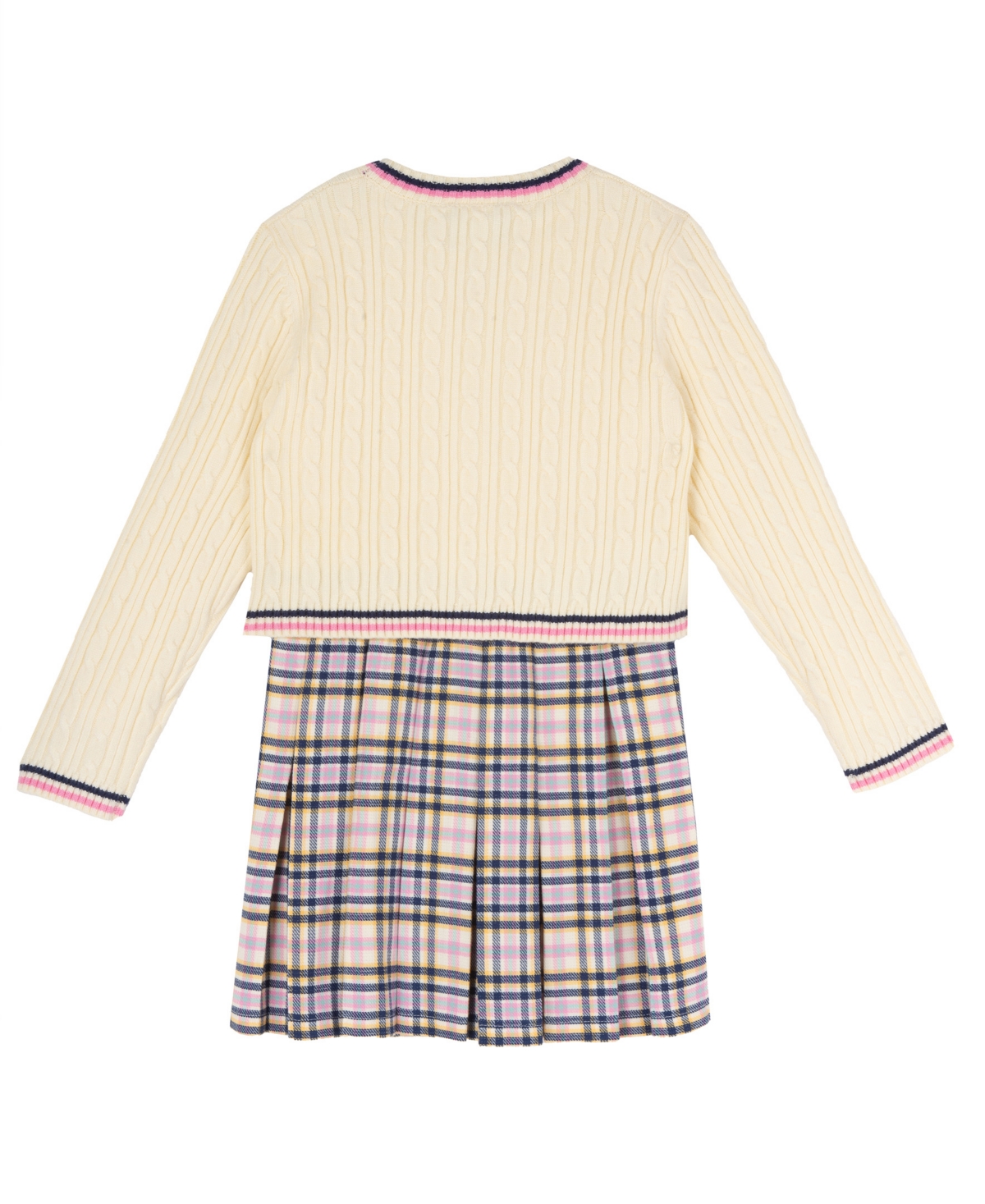 Rare Editions Girls' 2T-6X Plaid Skort Dress and Cable-Knit Cardigan, 2-Piece Set