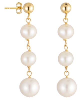 Cultured Freshwater Pearl (5-8mm) Station Earrings in 10k Yellow Gold