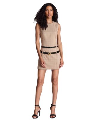 Women's Double-Belted Sleeveless Plaid Mini Dress