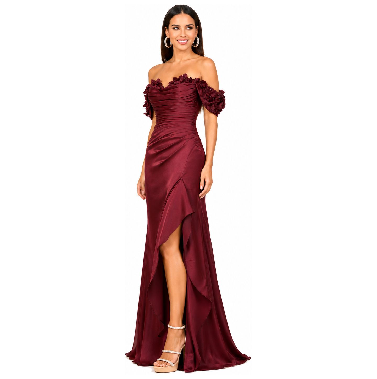 Женские платья Lara Off Shoulder Crepe Gown, цвет: Burgandy — фото 3
