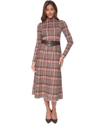 Women's Mock Neck Long-Sleeve Fit & Flare Dress
