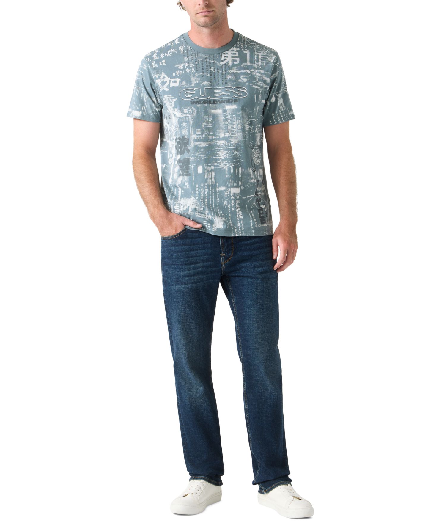 Мужская футболка GUESS Tokyo Nights Short-Sleeve, цвет: Тёмный серый разноцветный — фото 2