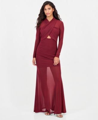 Women's Veria Long-Sleeve Mesh Wrap Maxi Dress