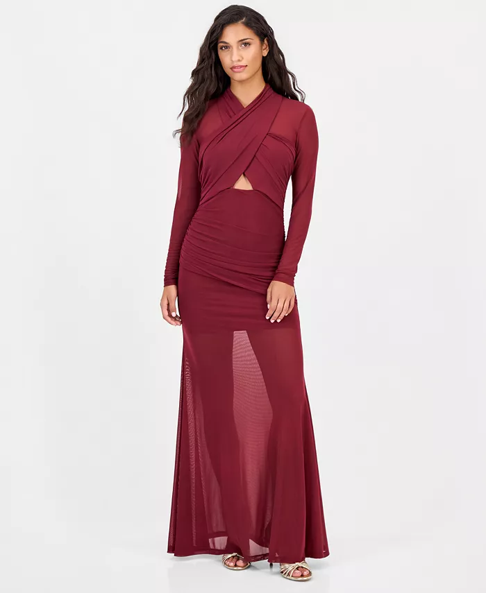 Women's Veria Long-Sleeve Mesh Wrap Maxi Dress