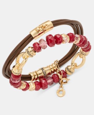 Beaded & Leather Cord Bracelets, 2-Piece Set 