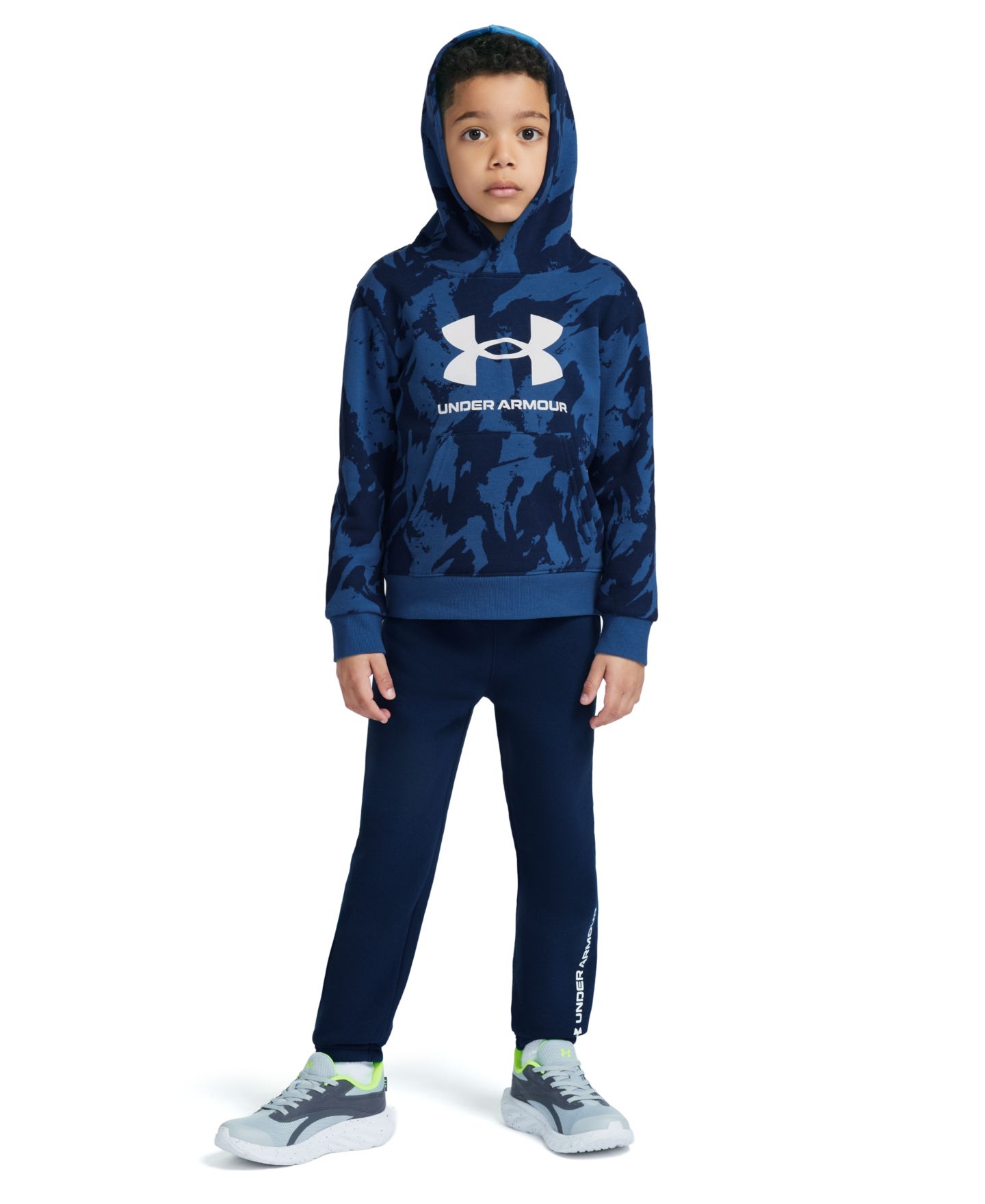Детский комплект Under Armour: худи с длинным рукавом и брюки, 4T-7, цвет: Синий камуфляжный / Чёрный — фото 1