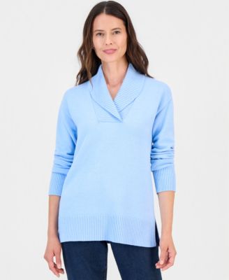 Petite Shawl Collar Cotton-Blend Sweater