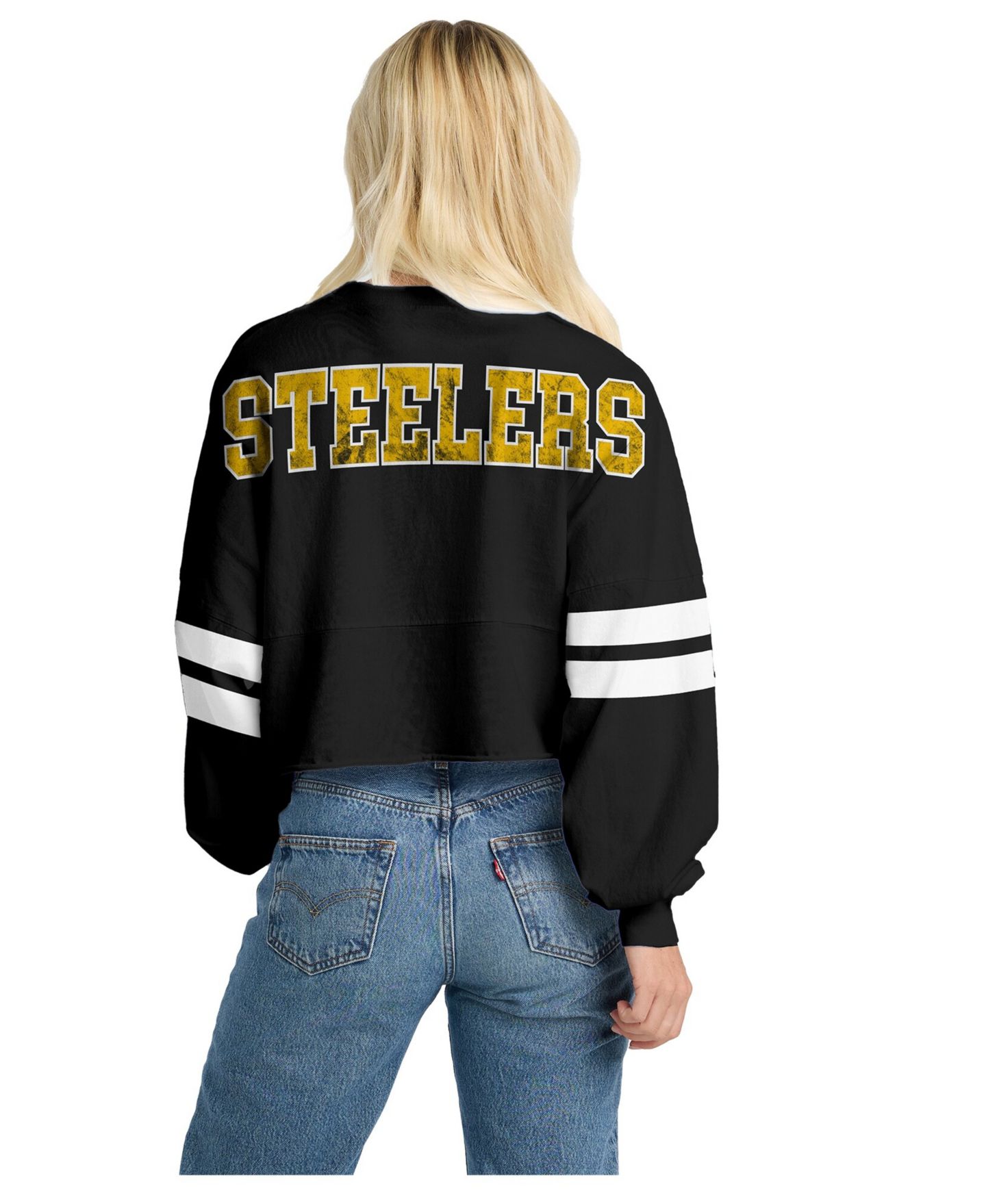 Женская футболка Spirit Jersey Pittsburgh Steelers Oversized Cropped Stripe Long-Sleeve — фото 2