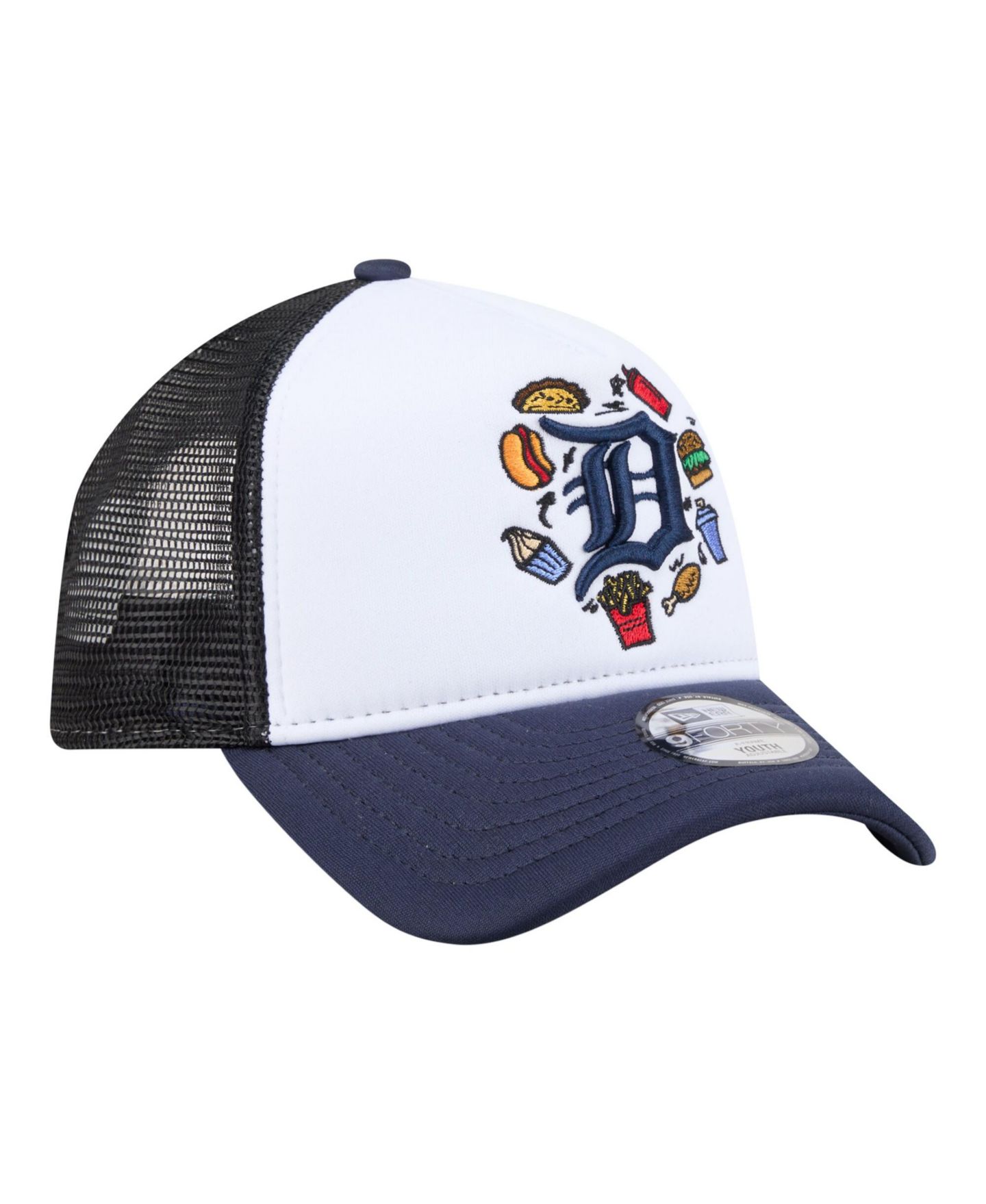 Детская кепка New Era White/Navy Detroit Tigers Food A-Frame 9FORTY Trucker Adjustable Hat — фото 4