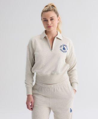 Women's Oatmeal Heather Los Angeles Dodgers Iconic Terry Quarter-Zip Sweatshirt