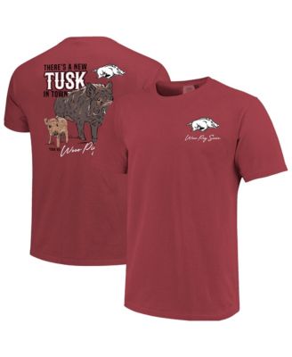 Men's and Women's Cardinal Arkansas Razorbacks New Tusk in Town Hyper Local Comfort Colors T-Shirt