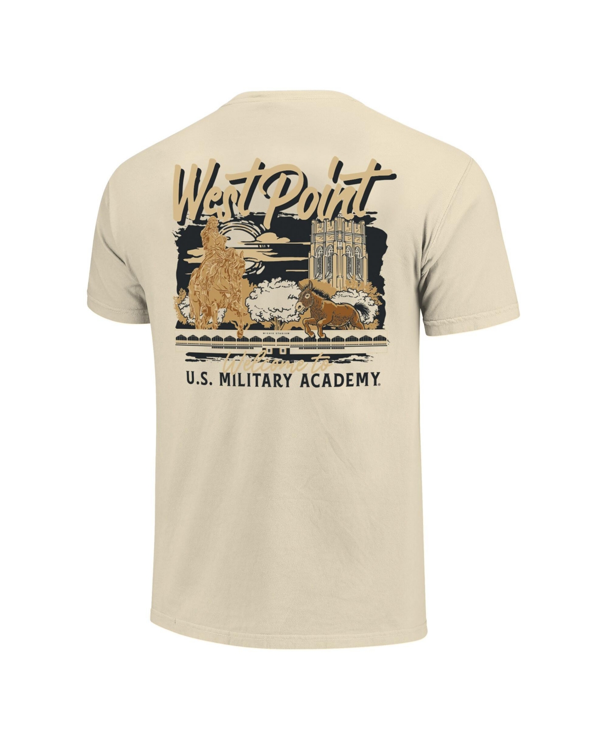 Image One Men's Natural Army Black Knights Comfort Colors Hand-Drawn Campus Stack T-Shirt