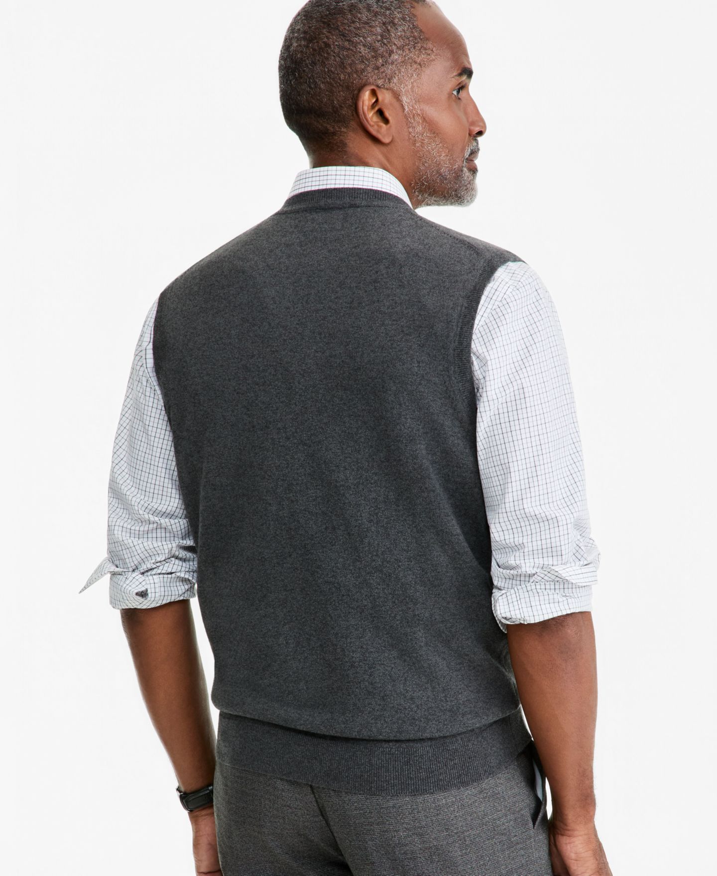 Мужской жилет Club Room Solid V-Neck Sweater Vest, цвет: Угольный меланжевый — фото 4