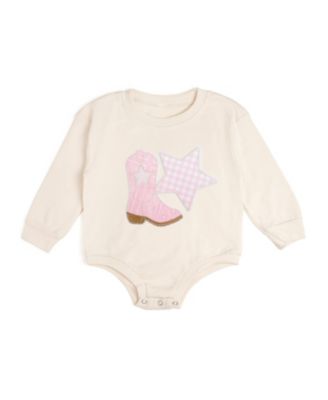 Baby Girls 0-3M to 12M -18M Bandana Cowgirl Patch Western Long Sleeve Romper
