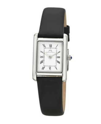 Women's Karolina Rectangular Black Satin Covered Genuine Leather Band Watch 30 mm