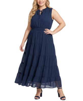 Plus Size Sleeveless Tiered Swiss Dot Dress