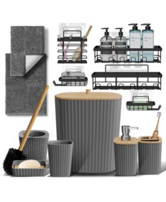 Modern Complete Bathroom Decor and Accessory Set with Bath Rugs and Shower Caddy Set