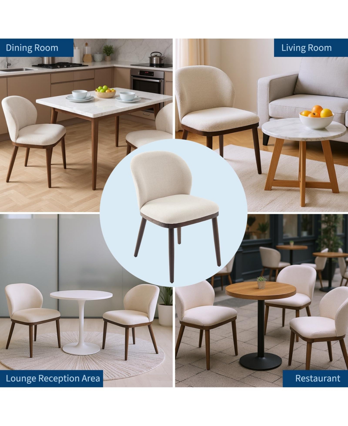 homfan Modern Upholstered Chairs Set of 6, Ergonomic Back Support, Wood Legs, 265lbs Capacity, for Kitchen, Dining Room, Restaurant