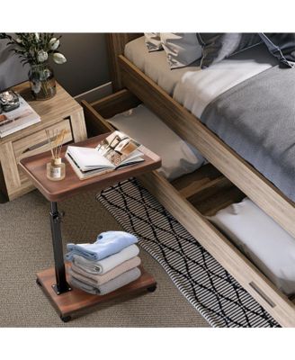 C-Shaped End Table – Adjustable Height 360degree(s) Swivel TV Tray, Couch Table with Wheels Slides Under Sofa for Eating or Work