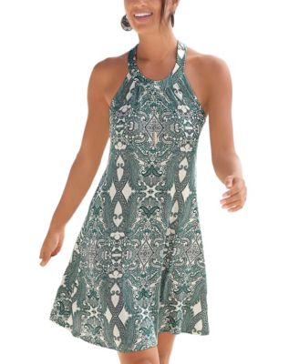 Women's Viscose Printed High Neck Racerback Front-Closure Short Dress