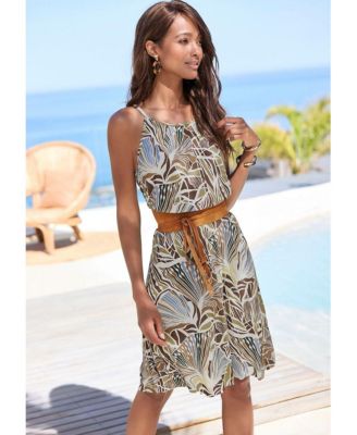 high elastic waist dress LASCANA Women's Neck Print short elastic waist frock