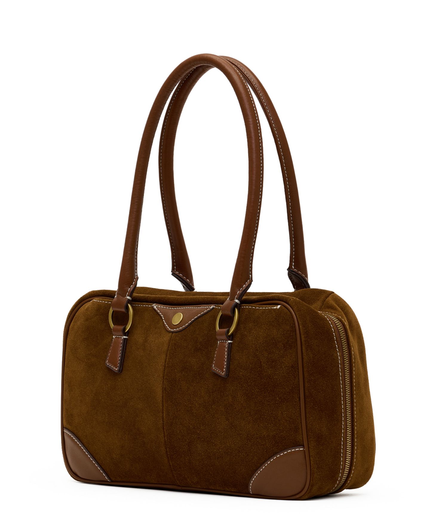 Женская сумка Hammitt Meredith Suede Small Top Handle Shoulder Handbag, цвет: Коричный замшевый / Состаренный золотой — фото 5