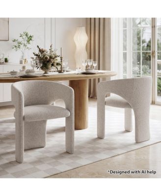 Upholstered Barrel Dining Chair Set of 2, Chenille, Modern Curved Armchair, 3.5" Padded Seat, Sculptural Side Chair