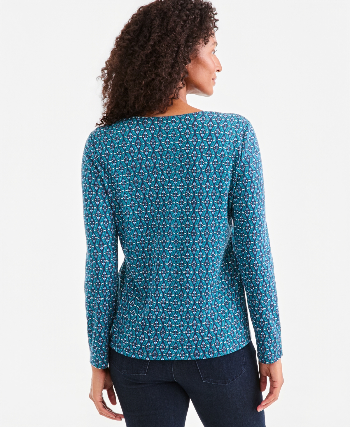 Style & Co Women's Printed Long-Sleeve Scoop-Neck Top, Macy's Exclusive