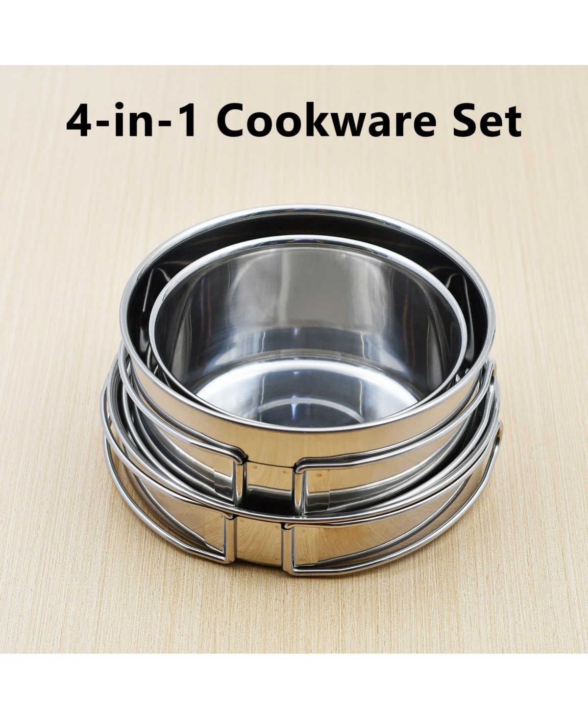 Piscifun 18 8 Stainless Steel 4 Piece Camping Cookware Mess Kit Foldable Handle Outdoor Cooking Set
