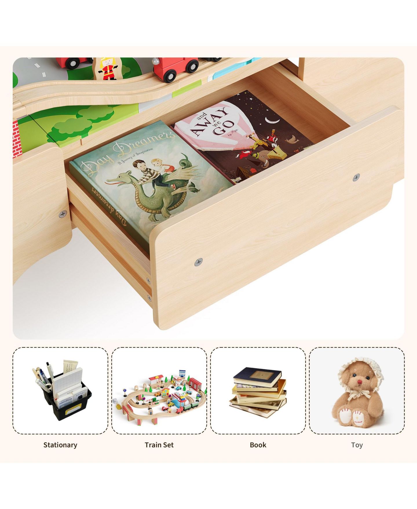 Детские игрушки homfan 84-Piece Wooden Train Activity Table with Storage — фото 8