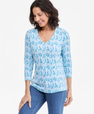 Women's Printed 3/4-Sleeve V-Neck Top