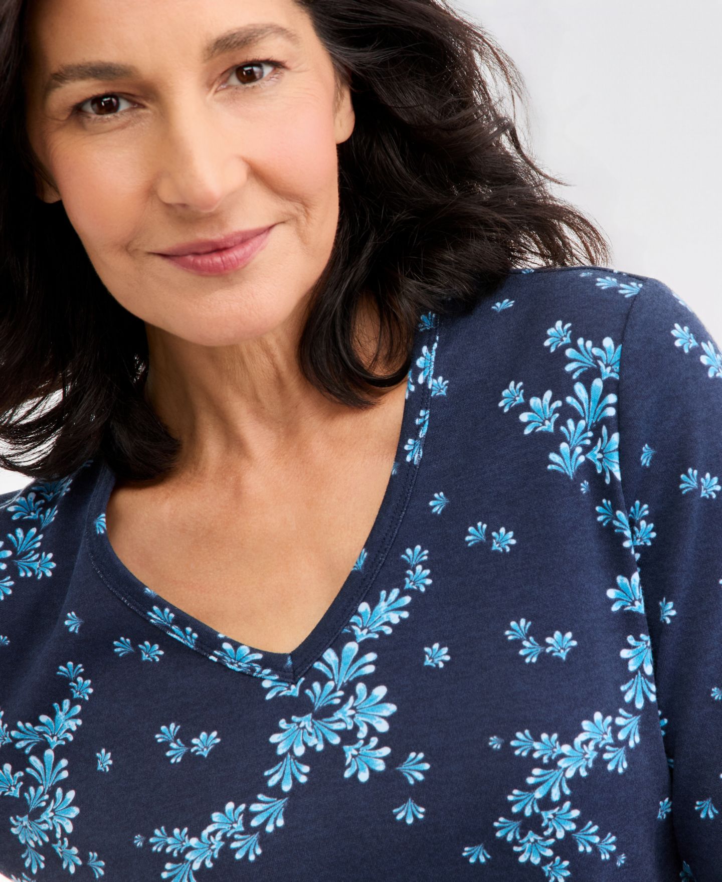 Женская футболка Style & Co Printed 3/4-Sleeve V-Neck, цвет: Синий — фото 3