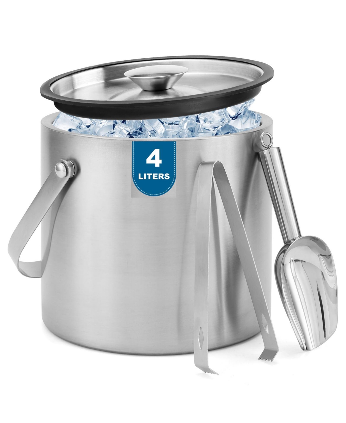 Piscifun Portable Double Wall Stainless Steel Insulated Ice Bucket with Lid Scoop Tong for Party