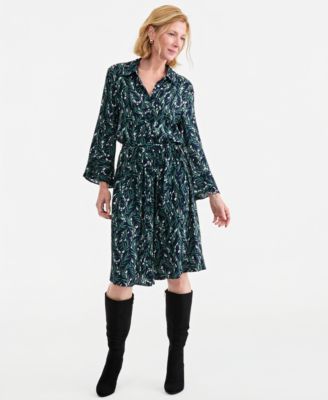 Women's Printed Midi Shirt Dress