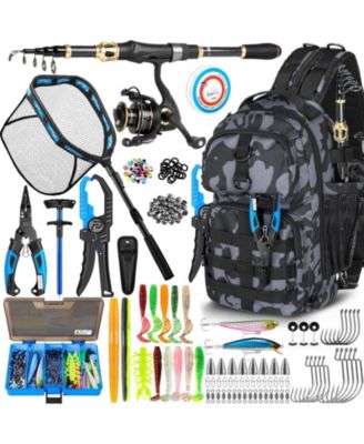 Fishing Rod Reel Tackle Backpack Net Bag Holder set