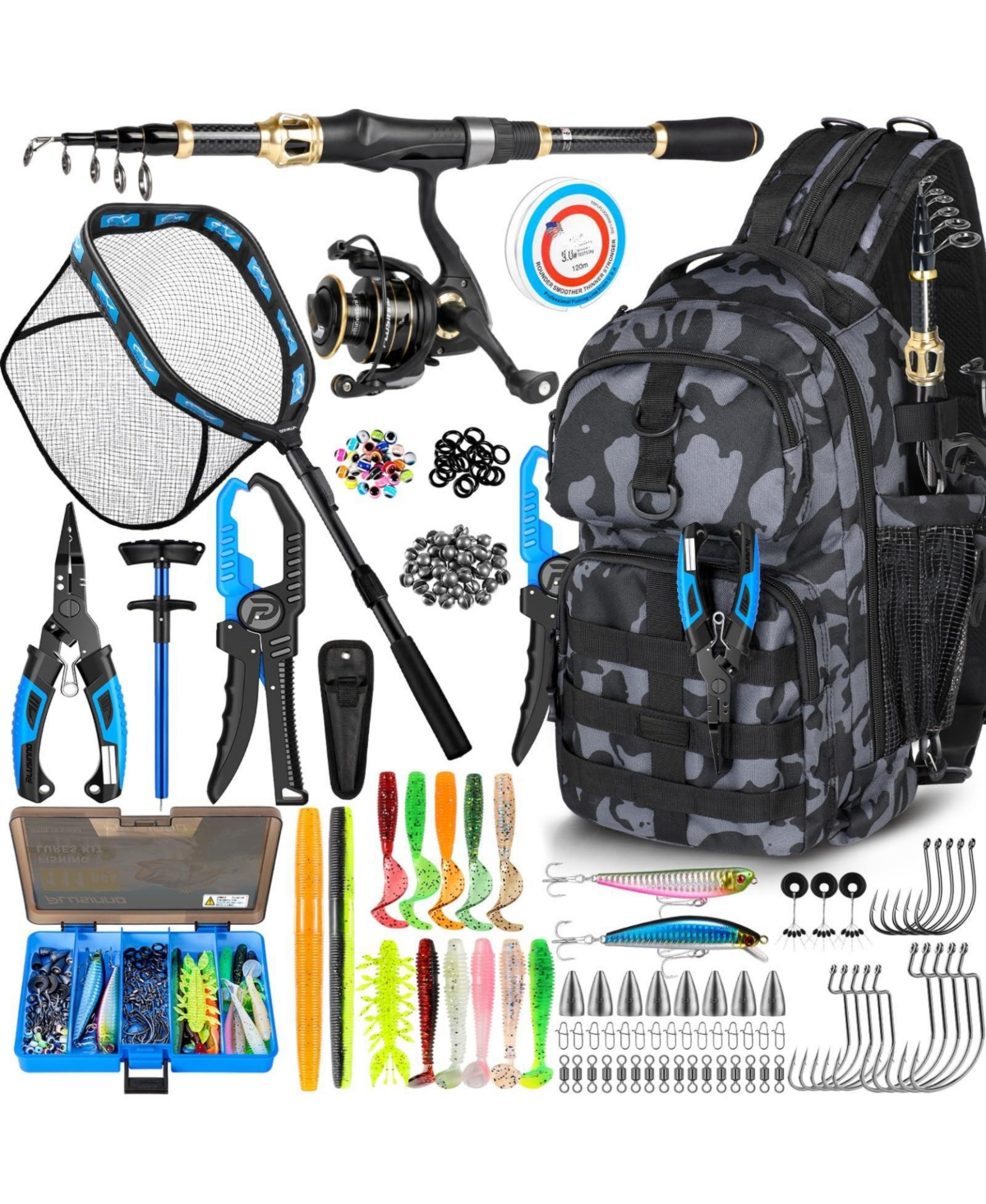 Aofar Fishing Rod Reel Tackle Backpack Net Bag Holder set