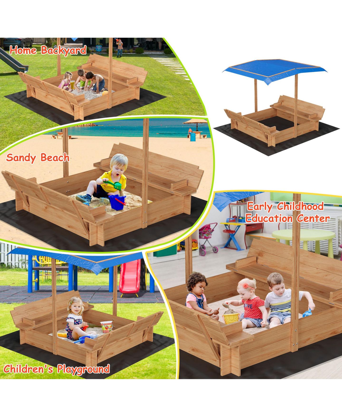 Детская игрушка homfan Large Wooden Sand and Water Table with Adjustable Canopy, Ages 3+ — фото 9
